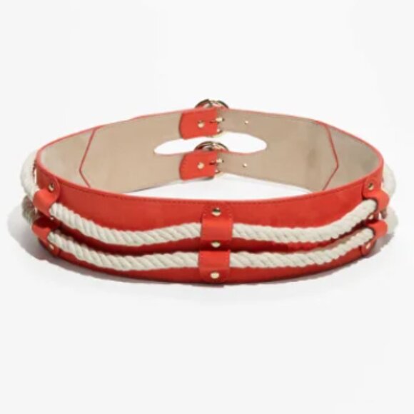 & Other Stories Coral Orange Suede Leather & Rope Double Buckle Belt | Size M - Picture 8 of 14